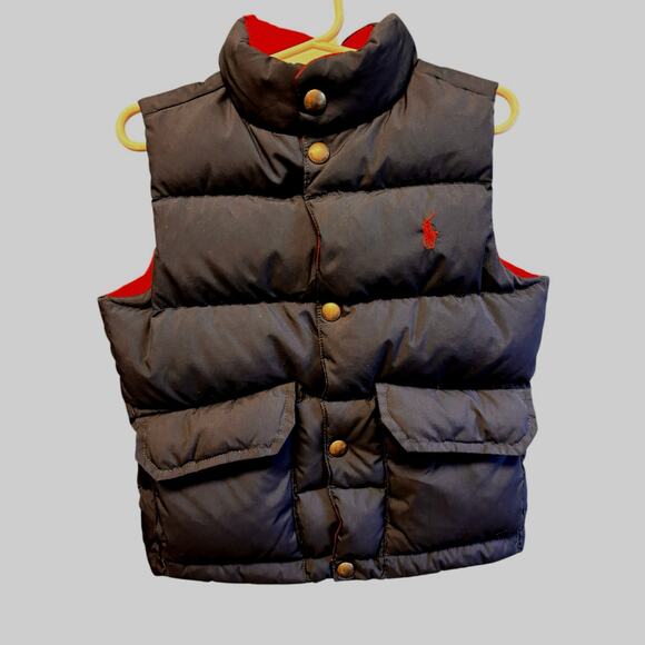 Polo Ralph Lauren Reversible Down Puffer Vest Black Red Logo Boys Sz 3T